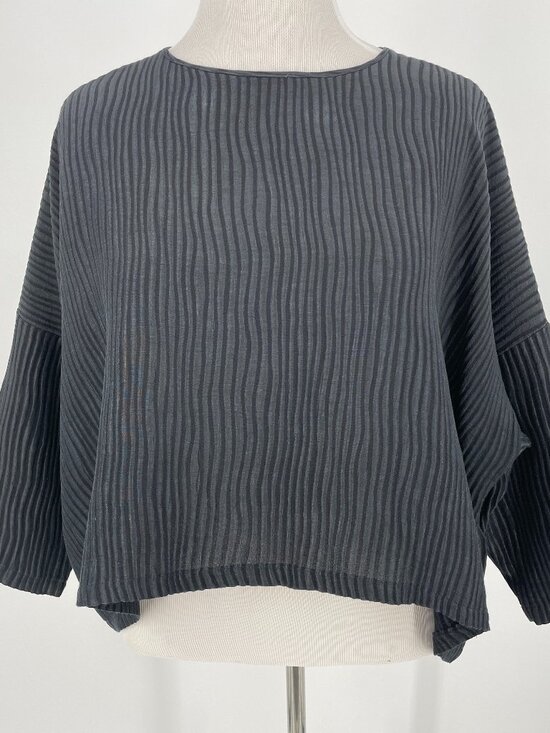 PLANET by Lauren G Tops - Planet by Lauren G 50% Linen 50% Silk Black Ribbed Boxy Top OS